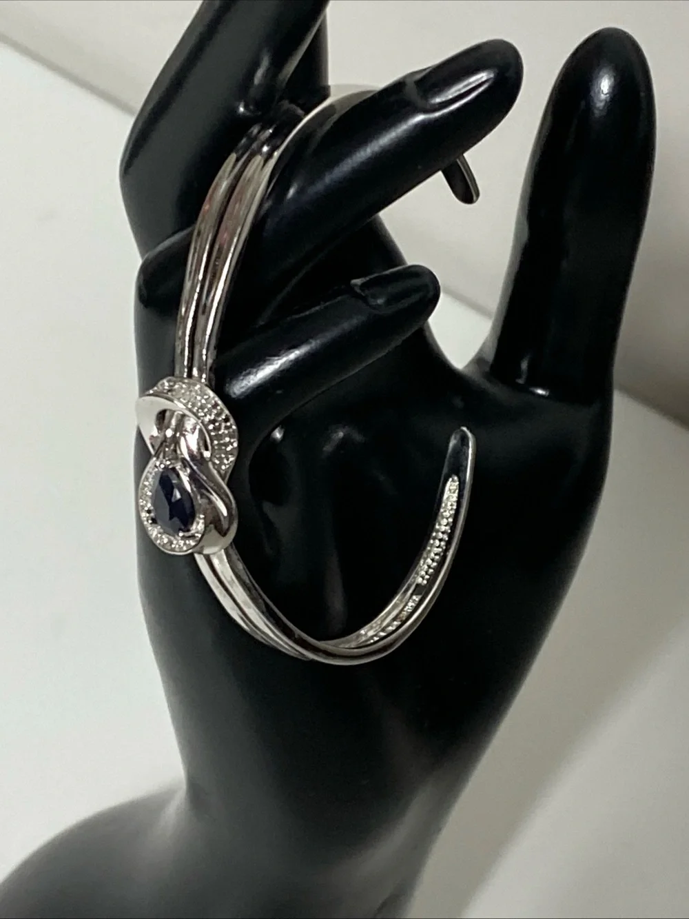 PAJ BB Bracelet With Blue Sapphire Silver Tone Cuff Bangle 6.75”